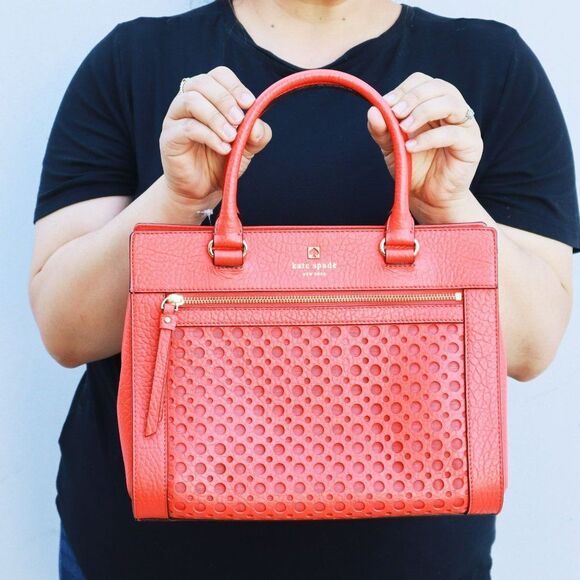 NWT Kate Spade Perforated Bubbles Leather Satchel w Strap RED - Picture 3 of 10